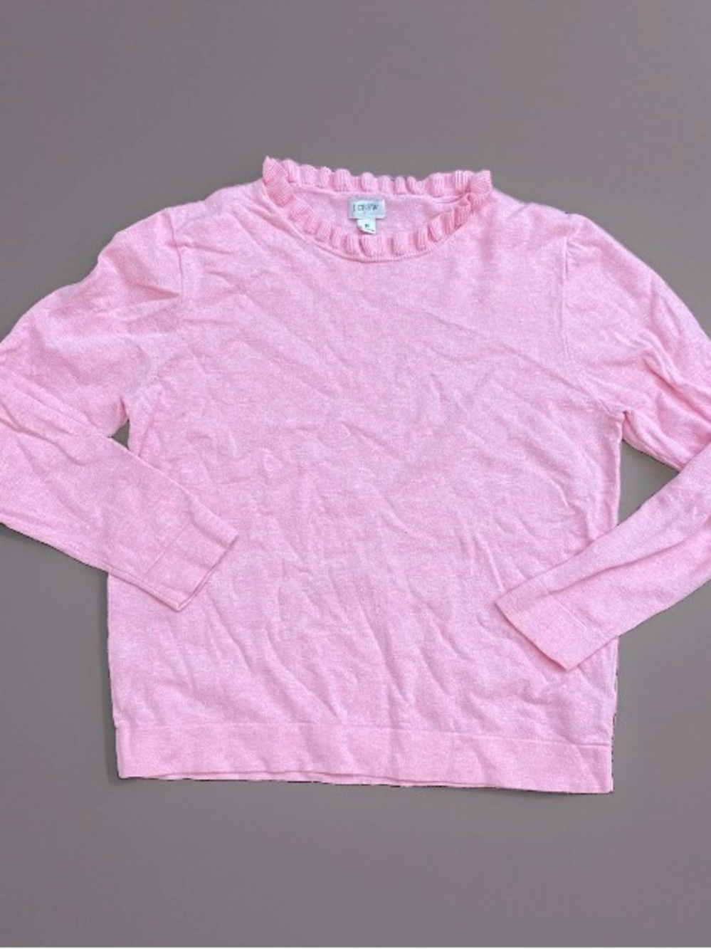 J.Crew Pink Ruffleneck Long Sleeve Pullover Sweater Women’s Size M
